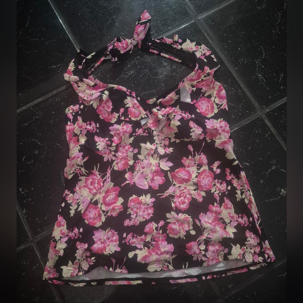 Liz Claiborne Floral Halter Neck Swim Top 16W